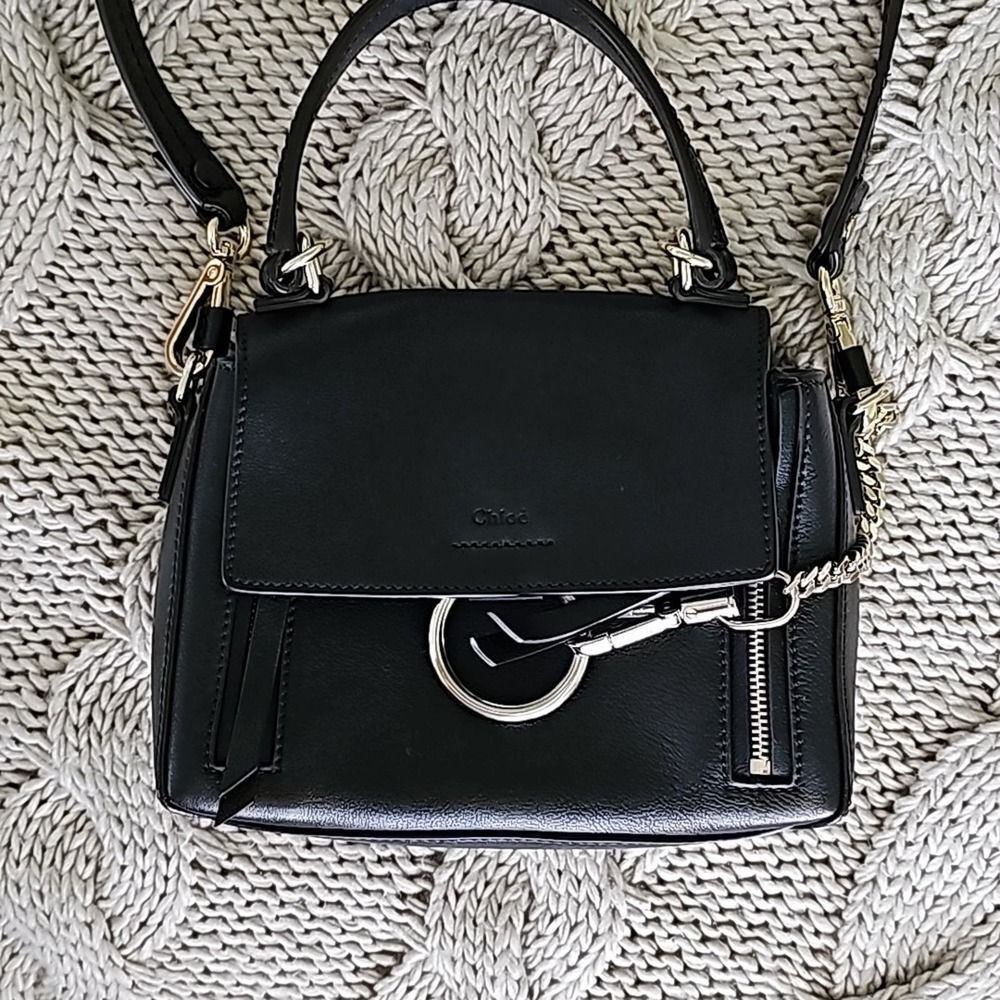 Chloe Faye Day Mini Black Leather Crossbody Bag - Picture 2 of 15